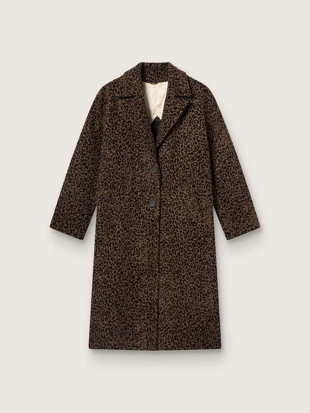 Manteau cocon pour femme à simple boutonnage en laine avec motif jacquard