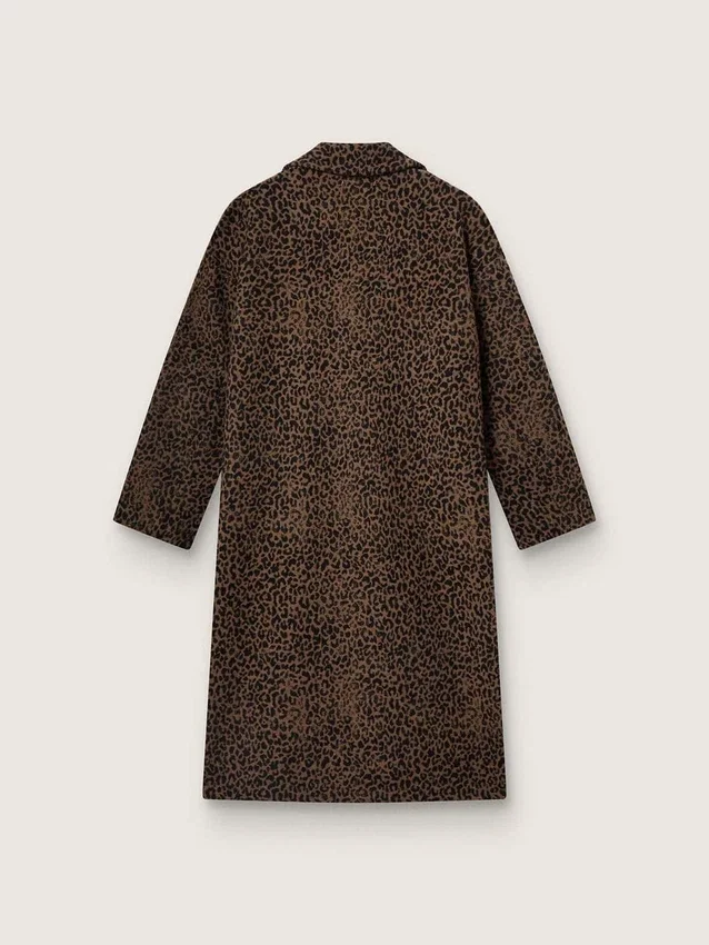 Manteau cocon pour femme à simple boutonnage en laine avec motif jacquard