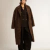 Manteau cocon pour femme à simple boutonnage en laine avec motif jacquard
