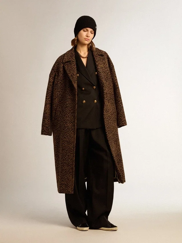 Manteau cocon pour femme à simple boutonnage en laine avec motif jacquard