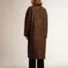Manteau cocon pour femme à simple boutonnage en laine avec motif jacquard