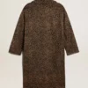Manteau cocon pour femme à simple boutonnage en laine avec motif jacquard