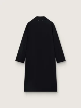 Manteau cocon pour femme à simple boutonnage en laine bleu foncé avec bouton doré