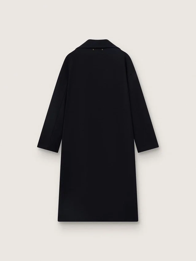 Manteau cocon pour femme à simple boutonnage en laine bleu foncé avec bouton doré