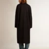 Manteau cocon pour femme à simple boutonnage en laine bleu foncé avec bouton doré
