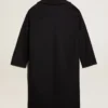 Manteau cocon pour femme à simple boutonnage en laine bleu foncé avec bouton doré