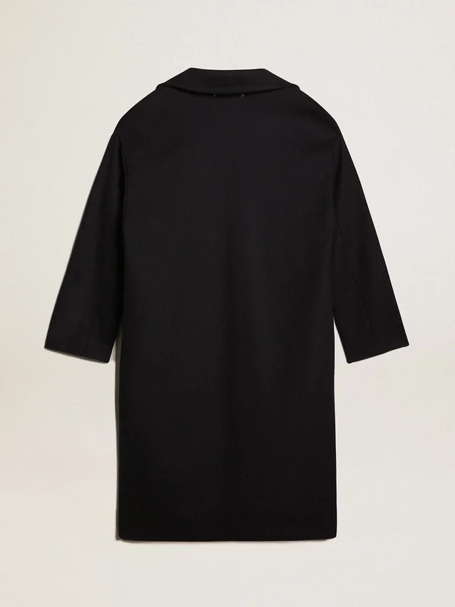 Manteau cocon pour femme à simple boutonnage en laine bleu foncé avec bouton doré