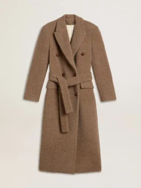 Manteau à double boutonnage pour femme en mélange de laine beige