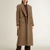 Manteau à double boutonnage pour femme en mélange de laine beige