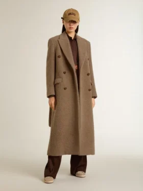 Manteau à double boutonnage pour femme en mélange de laine beige