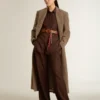 Manteau à double boutonnage pour femme en mélange de laine beige