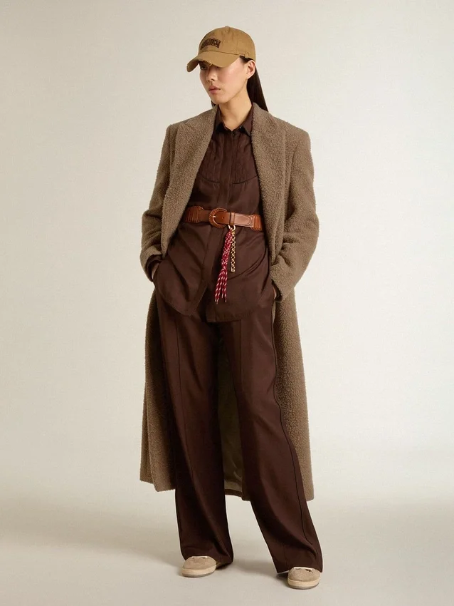 Manteau à double boutonnage pour femme en mélange de laine beige