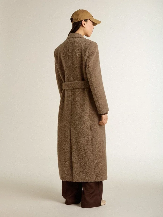 Manteau à double boutonnage pour femme en mélange de laine beige