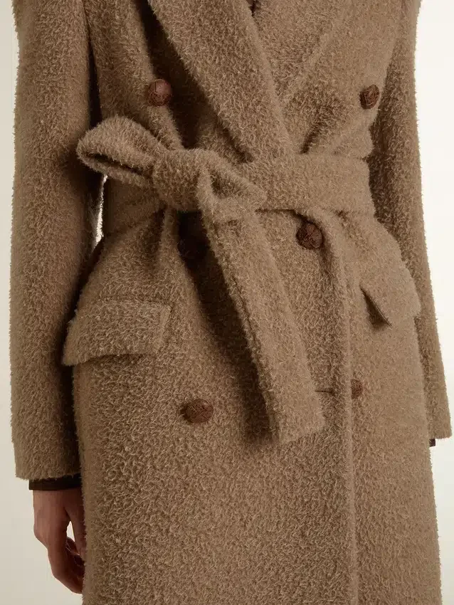 Manteau à double boutonnage pour femme en mélange de laine beige