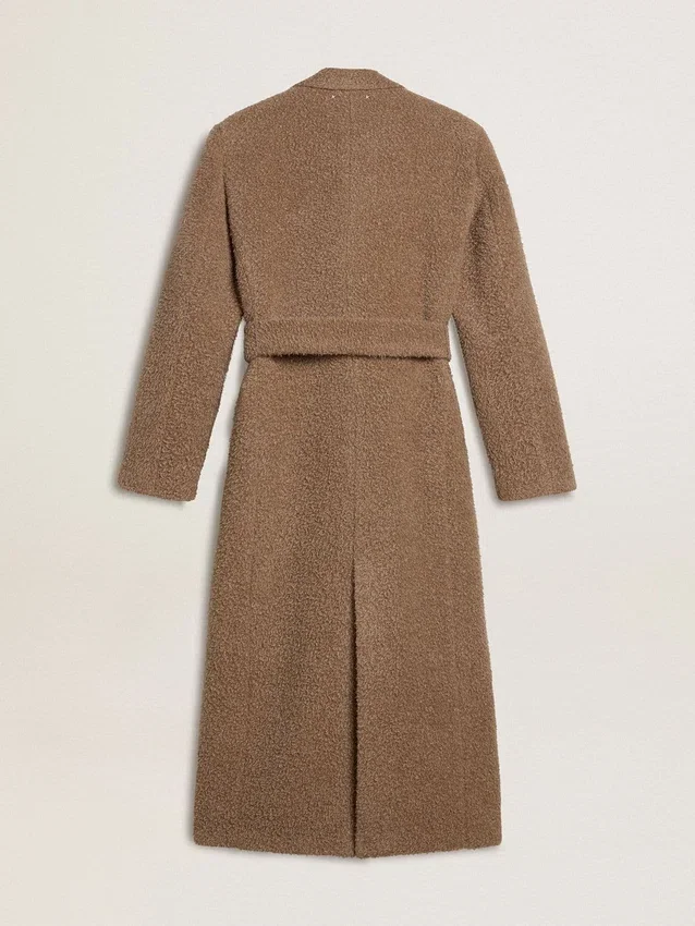 Manteau à double boutonnage pour femme en mélange de laine beige