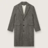 Manteau en laine pour homme à simple boutonnage, avec un tissage à chevrons beige et gris