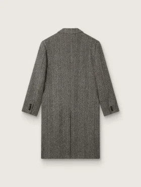 Manteau en laine pour homme à simple boutonnage, avec un tissage à chevrons beige et gris