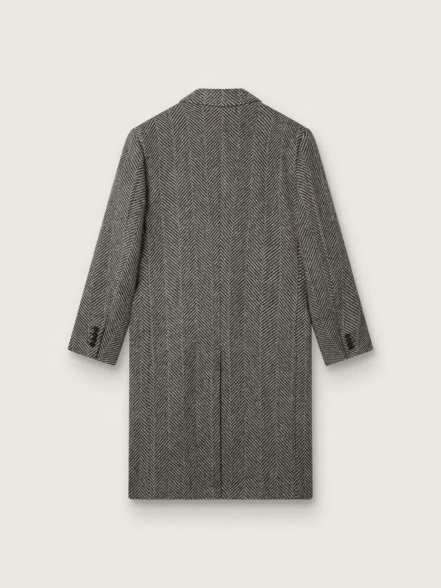 Manteau en laine pour homme à simple boutonnage, avec un tissage à chevrons beige et gris