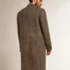 Manteau en laine pour homme à simple boutonnage, avec un tissage à chevrons beige et gris