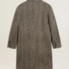 Manteau en laine pour homme à simple boutonnage, avec un tissage à chevrons beige et gris
