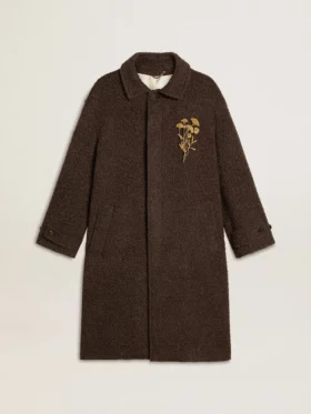 Manteau Journey pour homme à simple boutonnage en laine mélangée froissée avec broche florale