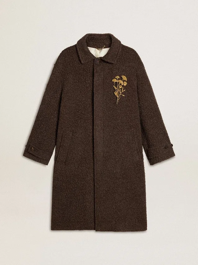 Manteau Journey pour homme à simple boutonnage en laine mélangée froissée avec broche florale