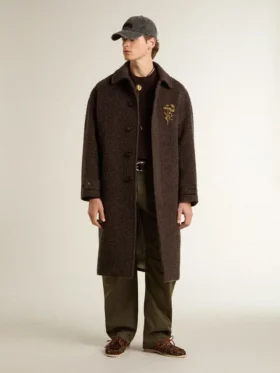 Manteau Journey pour homme à simple boutonnage en laine mélangée froissée avec broche florale