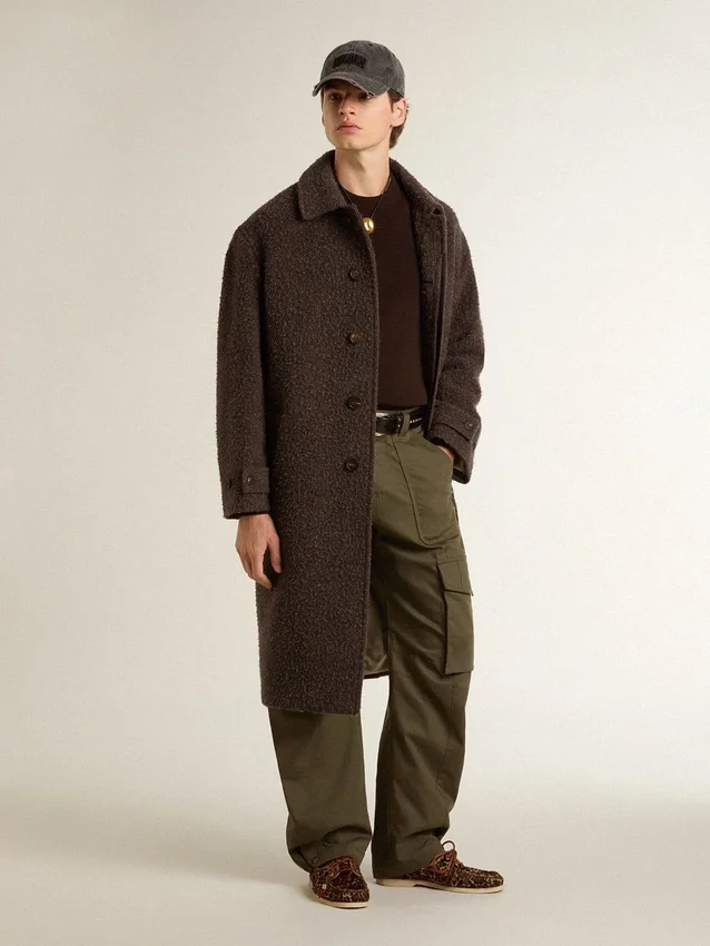 Manteau Journey pour homme à simple boutonnage en laine mélangée froissée avec broche florale