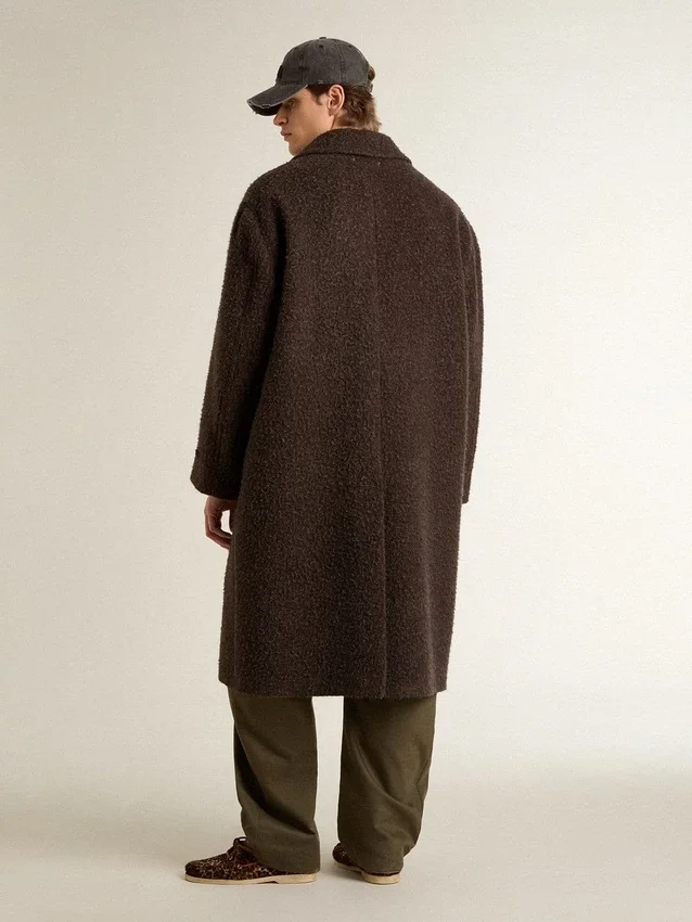 Manteau Journey pour homme à simple boutonnage en laine mélangée froissée avec broche florale
