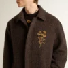 Manteau Journey pour homme à simple boutonnage en laine mélangée froissée avec broche florale