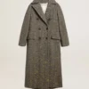 Manteau long à chevrons pour femme avec détails jaunes