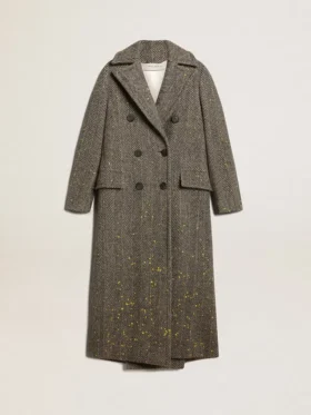 Manteau long à chevrons pour femme avec détails jaunes