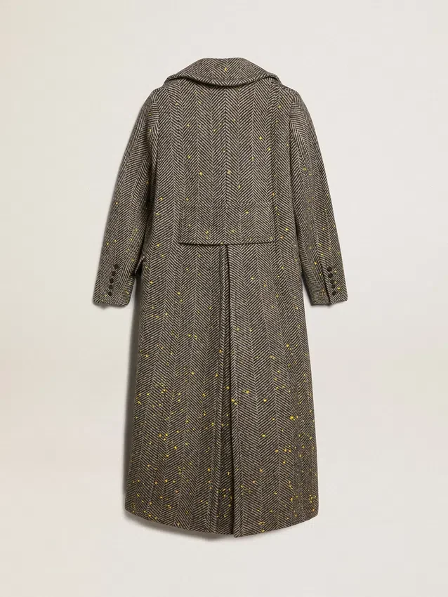 Manteau long à chevrons pour femme avec détails jaunes