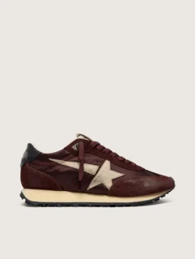 Marathon pour homme avec tige en satin marron et étoile en cuir platine