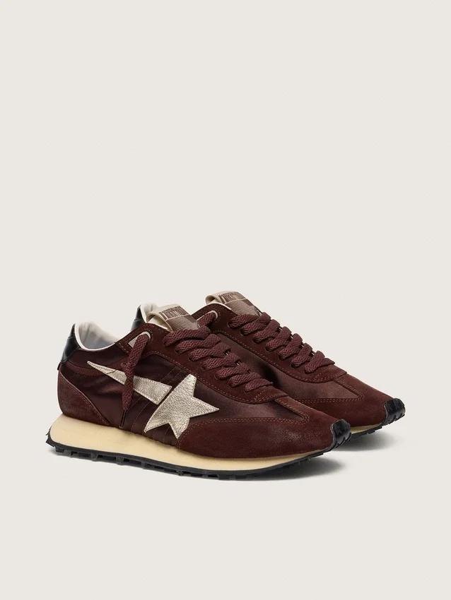 Marathon pour homme avec tige en satin marron et étoile en cuir platine