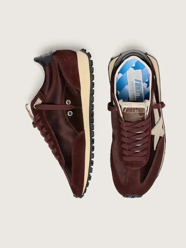 Marathon pour homme avec tige en satin marron et étoile en cuir platine