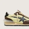 Marathon pour femme en nylon vert citron avec étoile noire et empiècements en daim marron