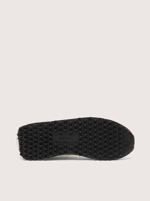Marathon pour femme en nylon vert citron avec étoile noire et empiècements en daim marron