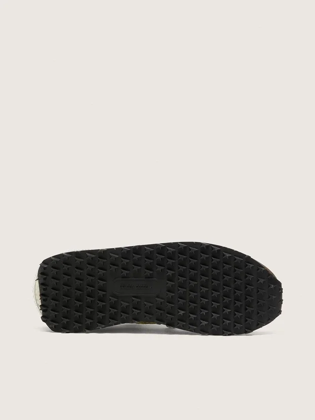 Marathon pour femme en nylon vert citron avec étoile noire et empiècements en daim marron