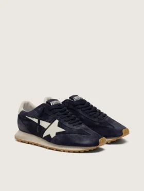Marathon pour homme en daim bleu marine avec étoile et languette de talon en cuir blanc