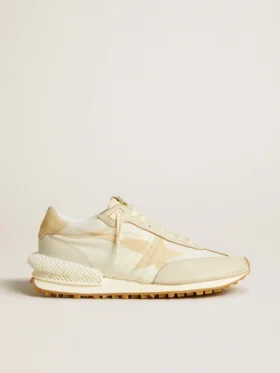 Marathon pour homme en nylon beige et cuir gris avec étoile imprimée beige