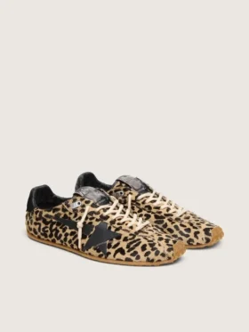 Marathon Speed pour femme en cuir de poney beige et noir à imprimé léopard, avec une étoile en cuir noir