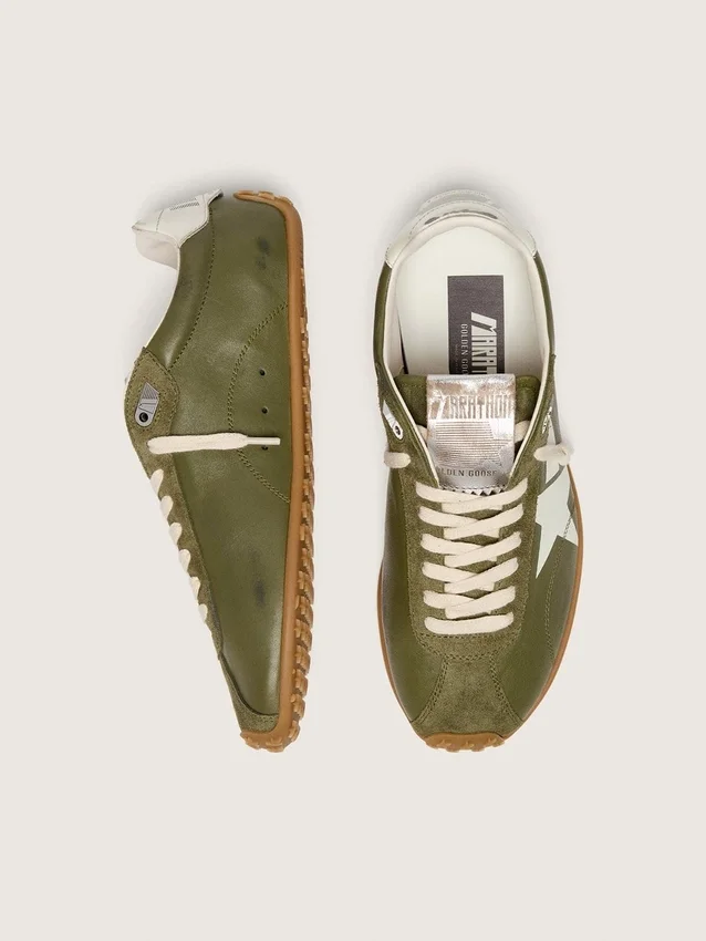 Marathon Speed pour femme en cuir vert olive avec étoile crème