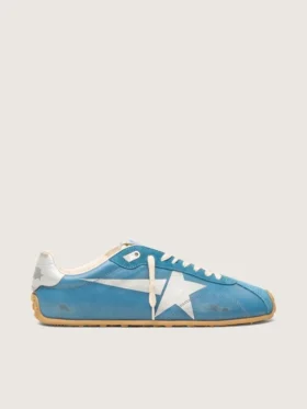 Marathon Speed pour femme en nappa bleu avec étoile imprimée et languette de talon en cuir argenté