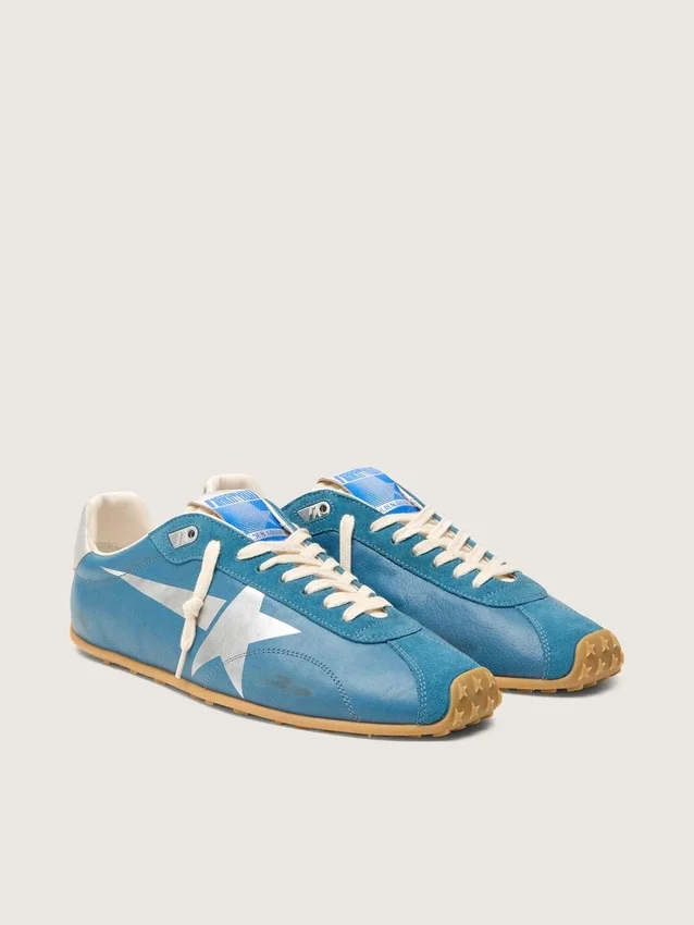 Marathon Speed pour femme en nappa bleu avec étoile imprimée et languette de talon en cuir argenté