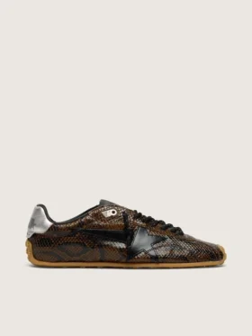 Marathon Speed pour homme en cuir avec imprimé serpent marron, étoile noire et languette de talon en cuir argenté