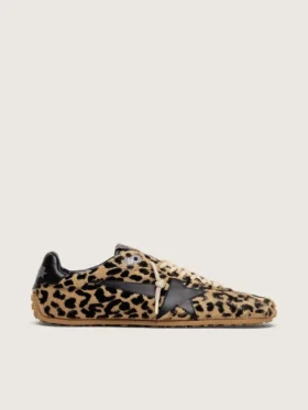 Marathon Speed pour homme en cuir de poney beige et noir à imprimé léopard, avec une étoile en cuir noir