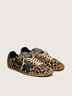 Marathon Speed pour homme en cuir de poney beige et noir à imprimé léopard, avec une étoile en cuir noir