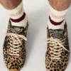 Marathon Speed pour homme en cuir de poney beige et noir à imprimé léopard, avec une étoile en cuir noir