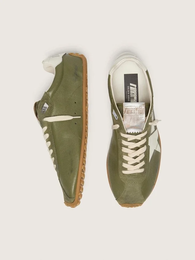 Marathon Speed pour homme en cuir vert olive avec étoile crème